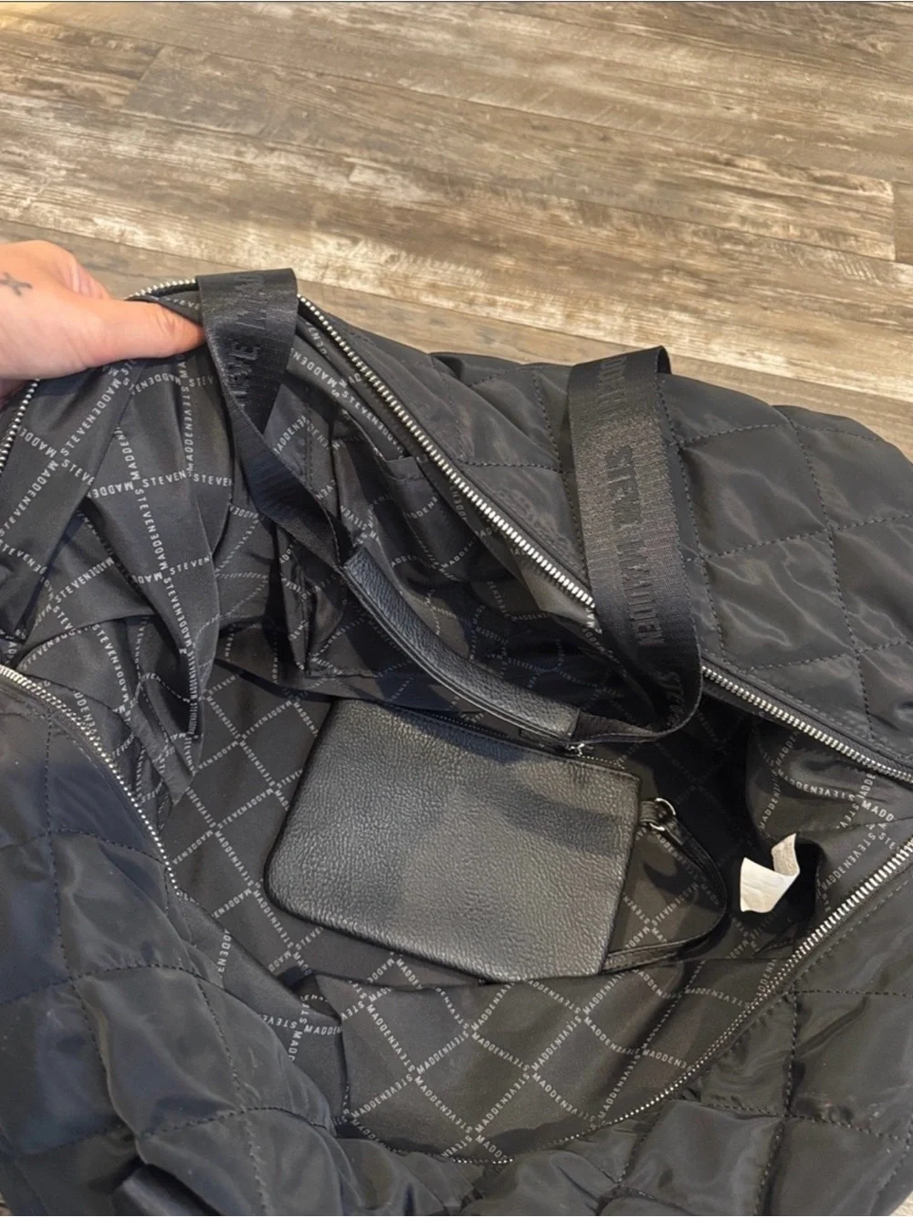 Black Quilted Steve Madden Travel Tote Bag